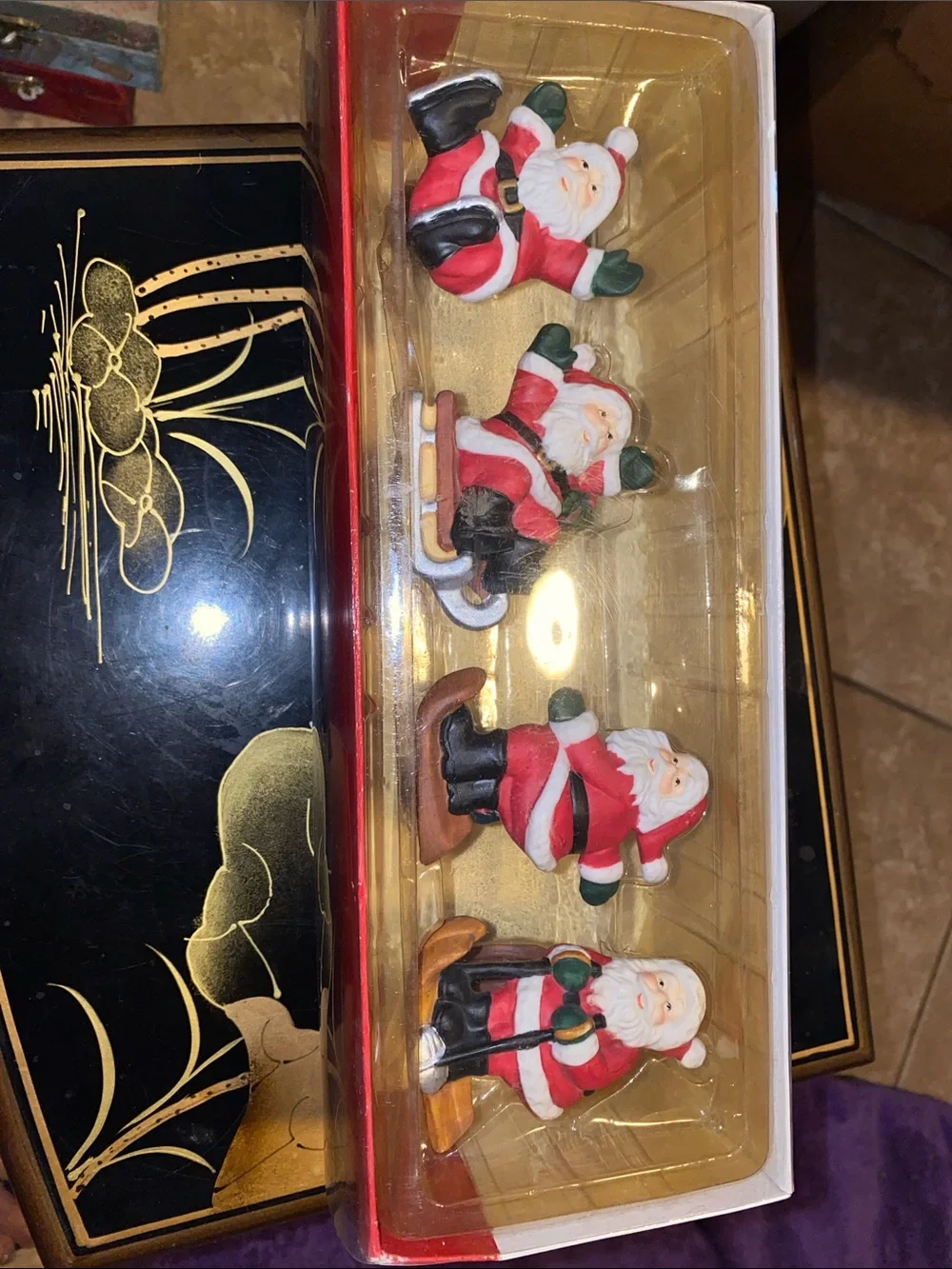 Vintage Studio Nova Set of 4 Santa Skiing Napkin Rings